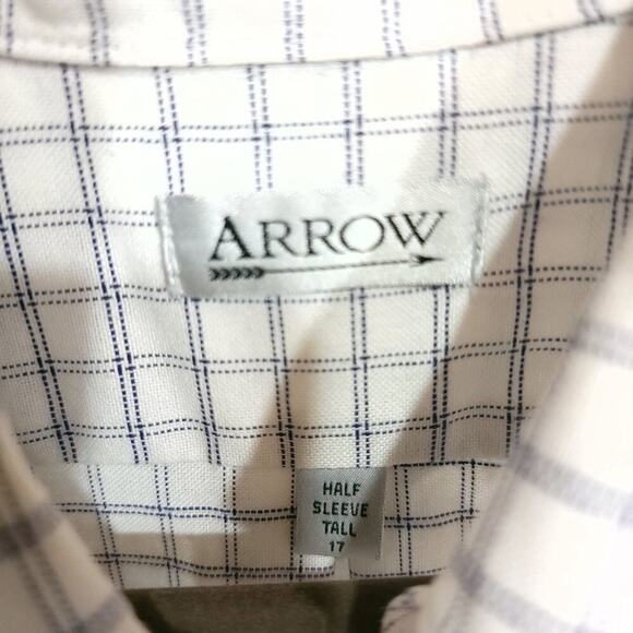 Arrow Mens Plaid White Short Sleeve Tshirt Button Down Men Size 17 Tall   - Picture 9 of 9